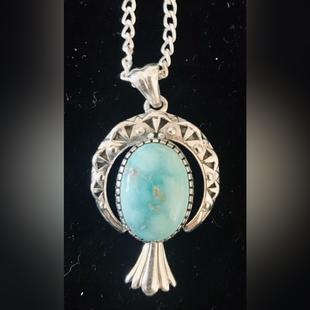 South Hill Turquoise Pendant in Sterling Silver on 18" Sterling Silver Chain NWT